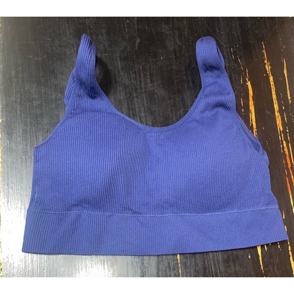 Women's GapBody Blue Ribbed Sports Bra Size L - Picture 2 of 4